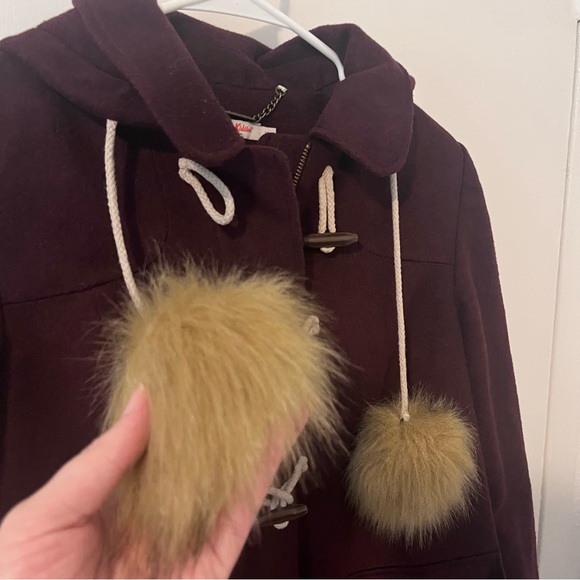 Cath Kidston Women’s Duffle Jacket Faux Fur Pom Poms Toggle Zip Burgundy UK 12 - Picture 3 of 11